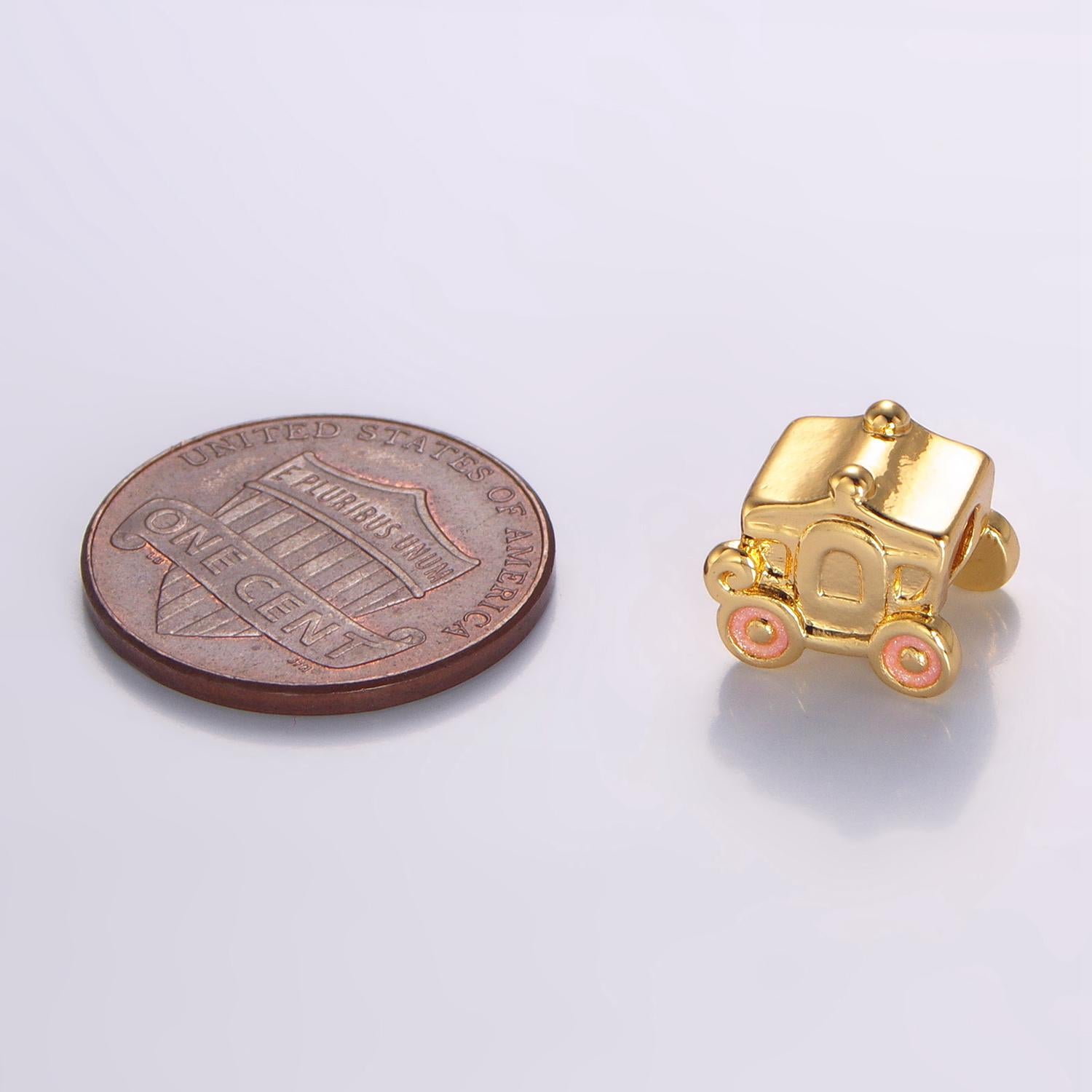 3D Dainty Gold Horsecar Bead Spacer for Bracelet Connector for Bracelet Jewelry Making Supply Finding B067