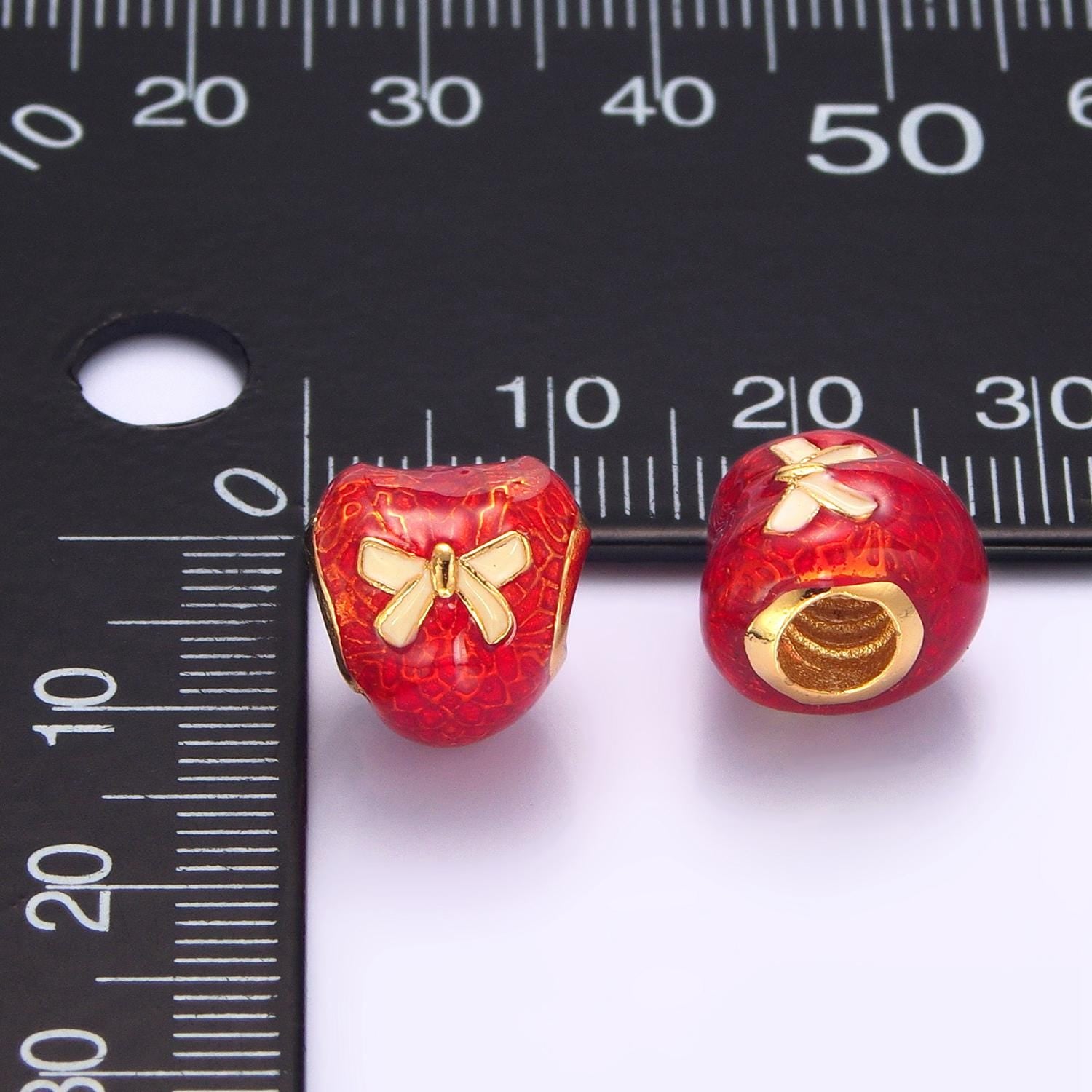 3D Dainty Gold Bow Red Heart Bead Spacer for Bracelet Connector for Bracelet Jewelry Making Supply Finding B080