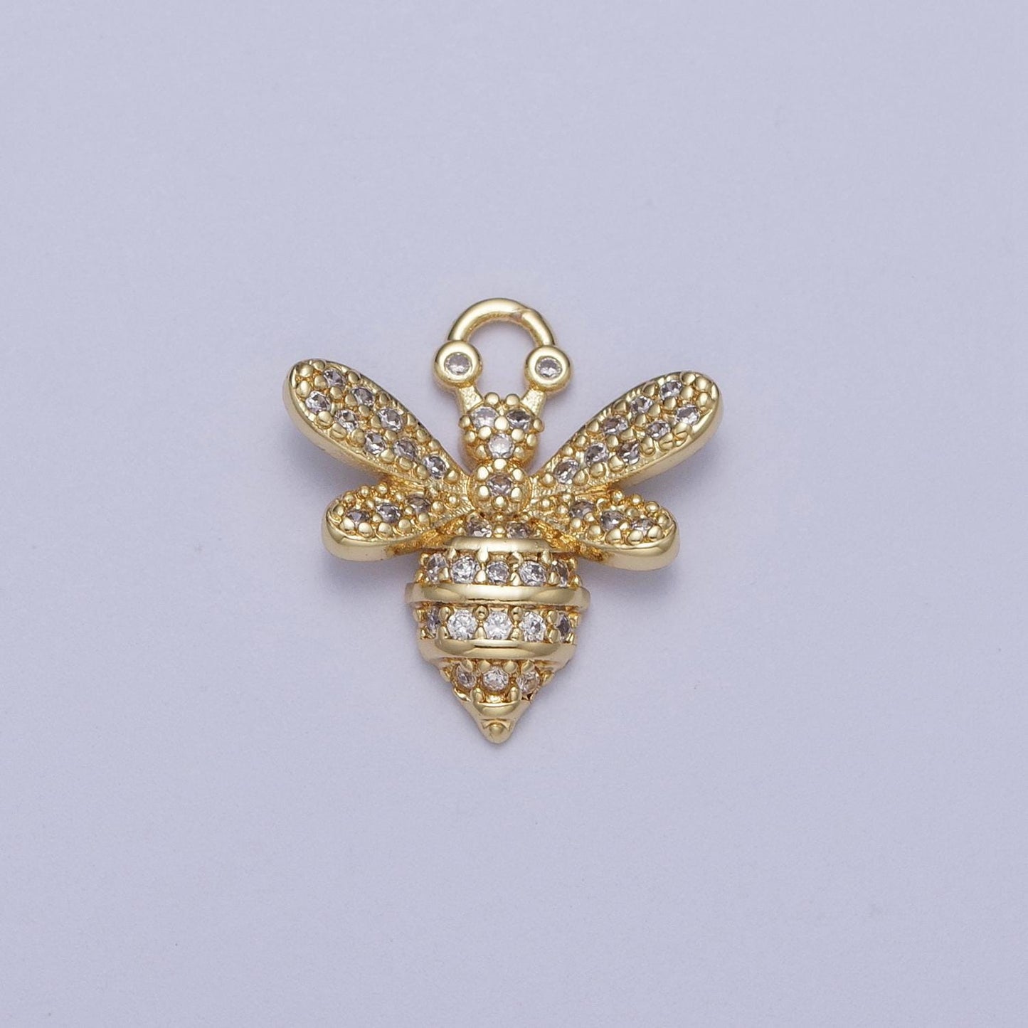 Mini Bumble Queen Bee Micro Paved CZ, 24k Gold Filled Insect Charm | N-324