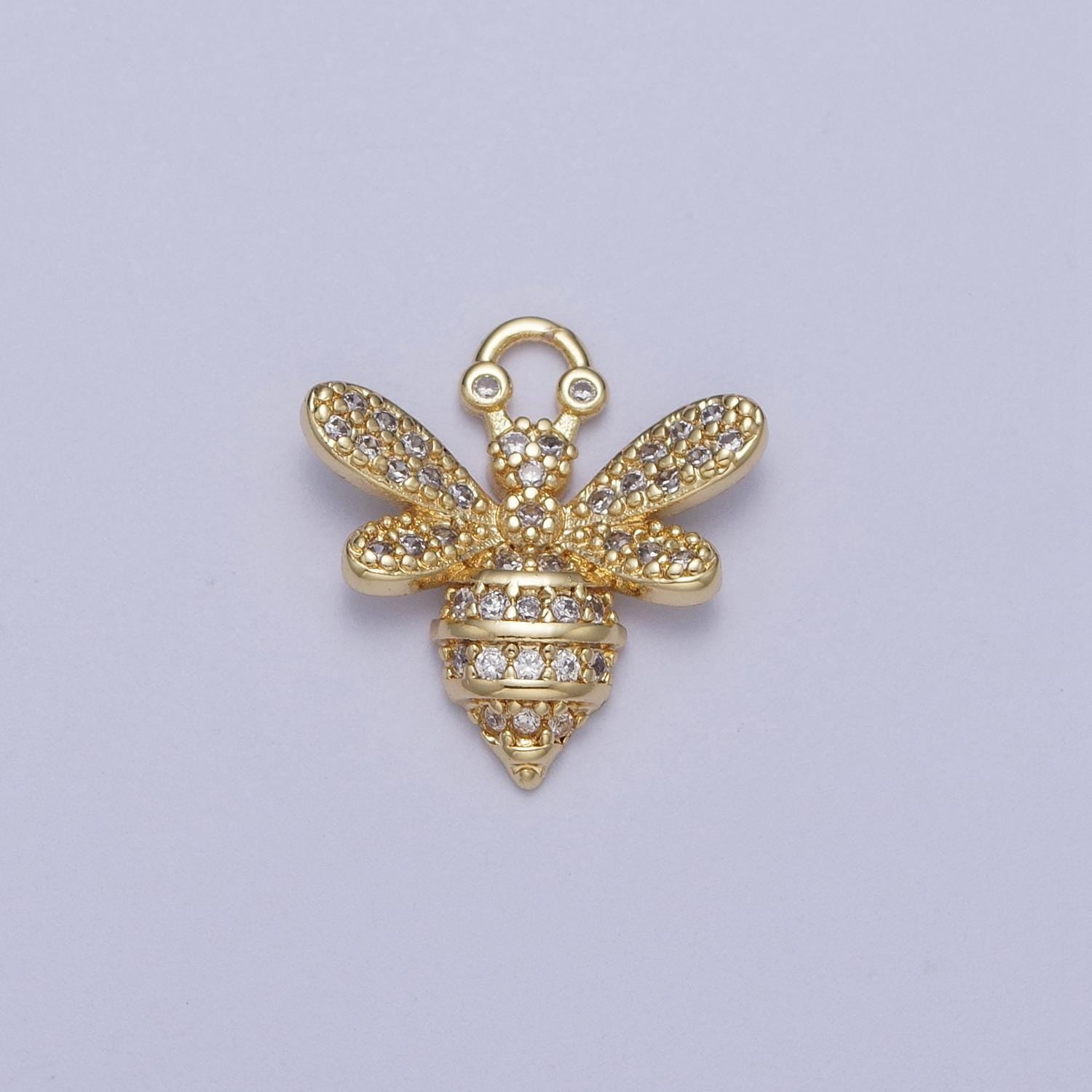 Mini Bumble Queen Bee Micro Paved CZ, 24k Gold Filled Insect Charm | N-324