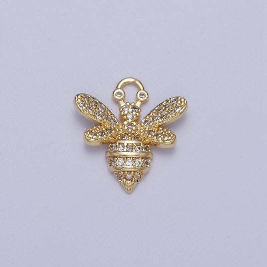 Mini Bumble Queen Bee Micro Paved CZ, 24k Gold Filled Insect Charm | N-324