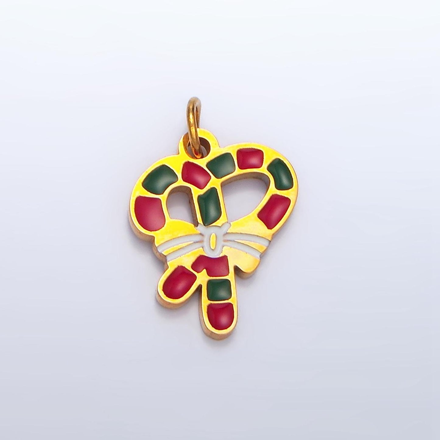 Enamel Christmas Holiday Candy Cane Stainless Steel Charm | P-1308