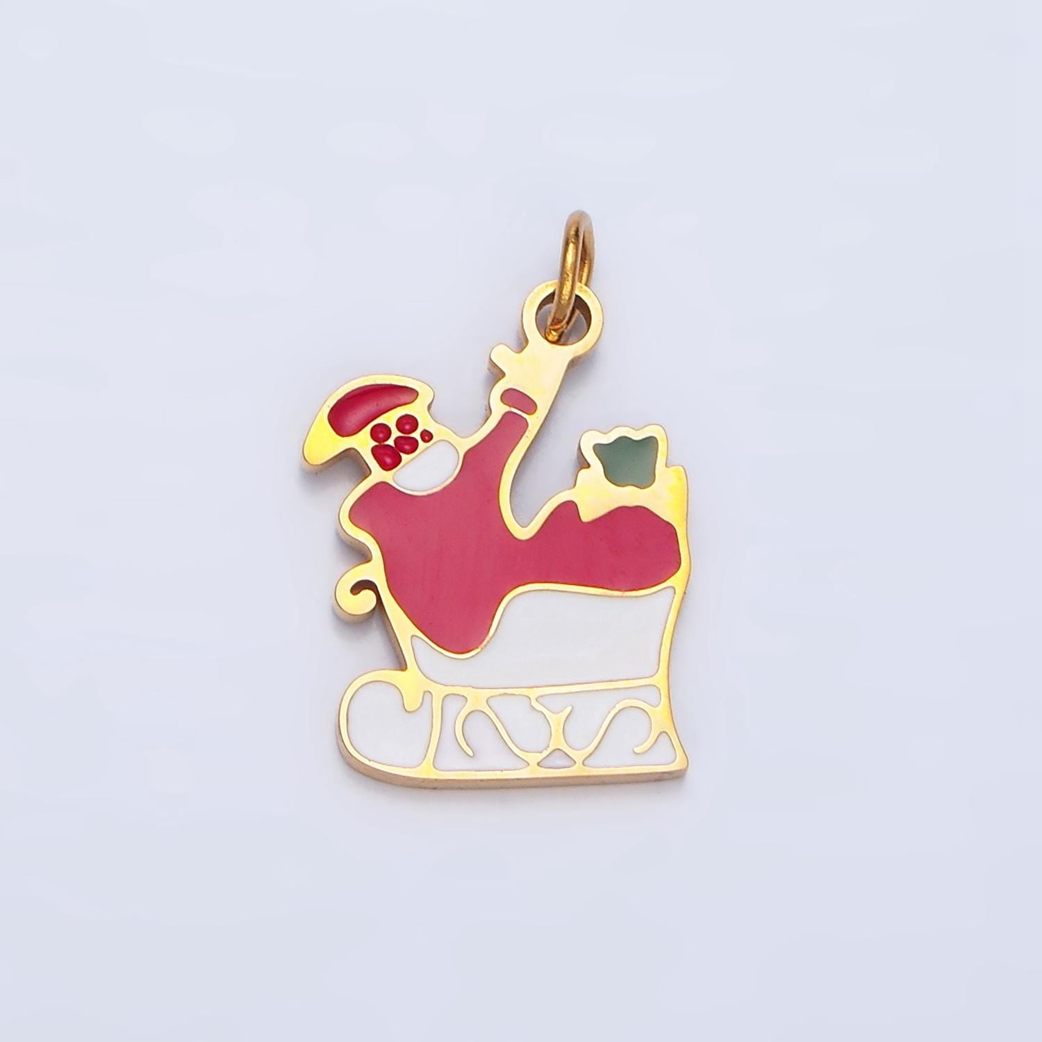 Enamel Santa Claus Sled Stainless Steel Christmas Holiday Charm | P-1311