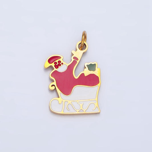 Enamel Santa Claus Sled Stainless Steel Christmas Holiday Charm | P-1311