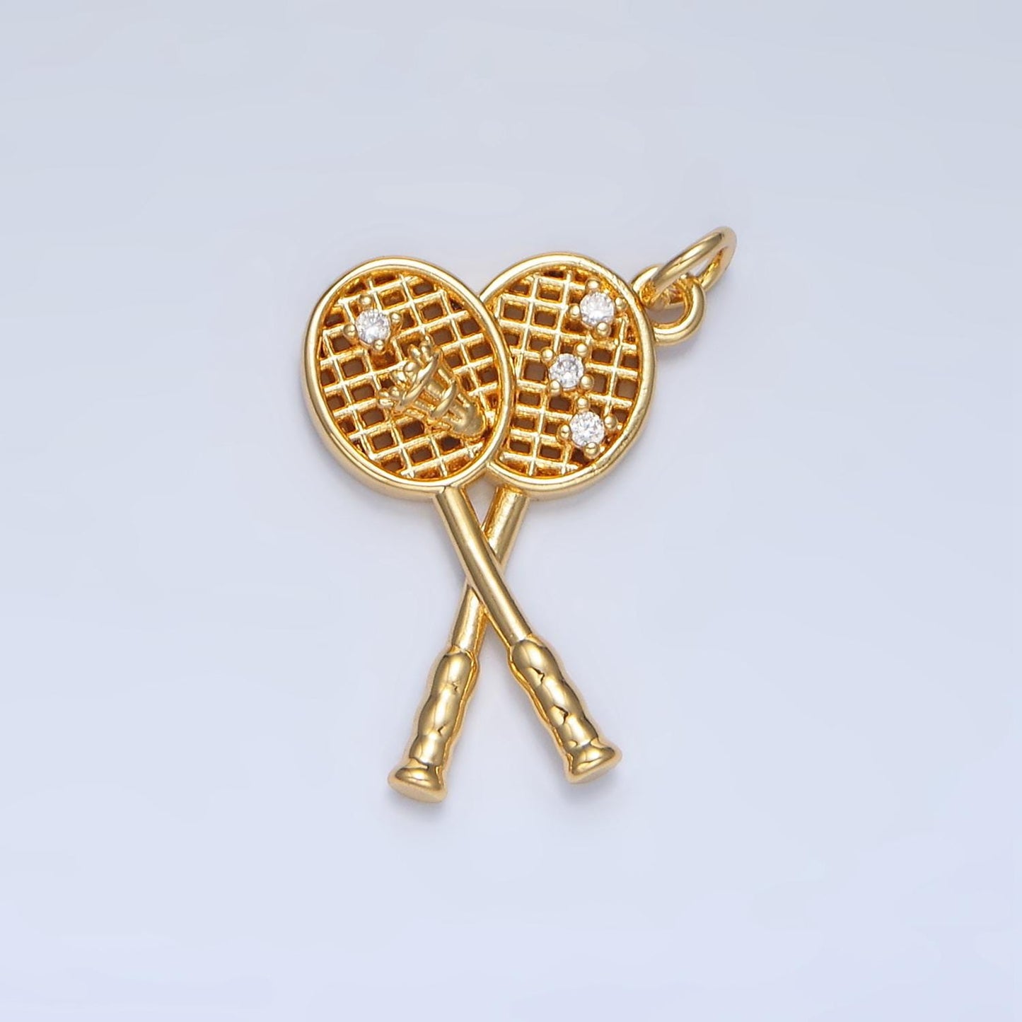 CZ Double Badminton Sports Racket Shuttlecock 24k Gold Filled Charm | X-892