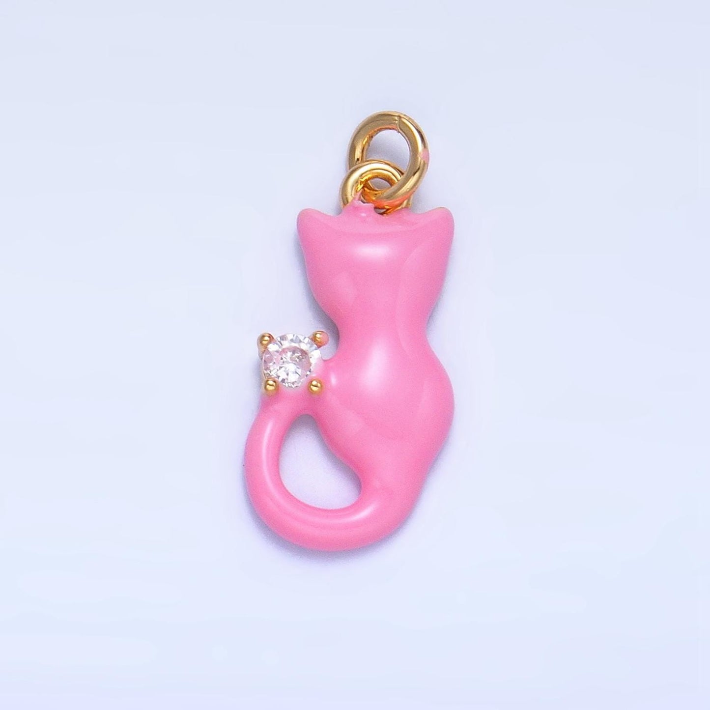 CZ Enamel White, Black, Pink Cat Animal 24K Gold Filled Charm for Cat Lovers | W-009 - W-010
