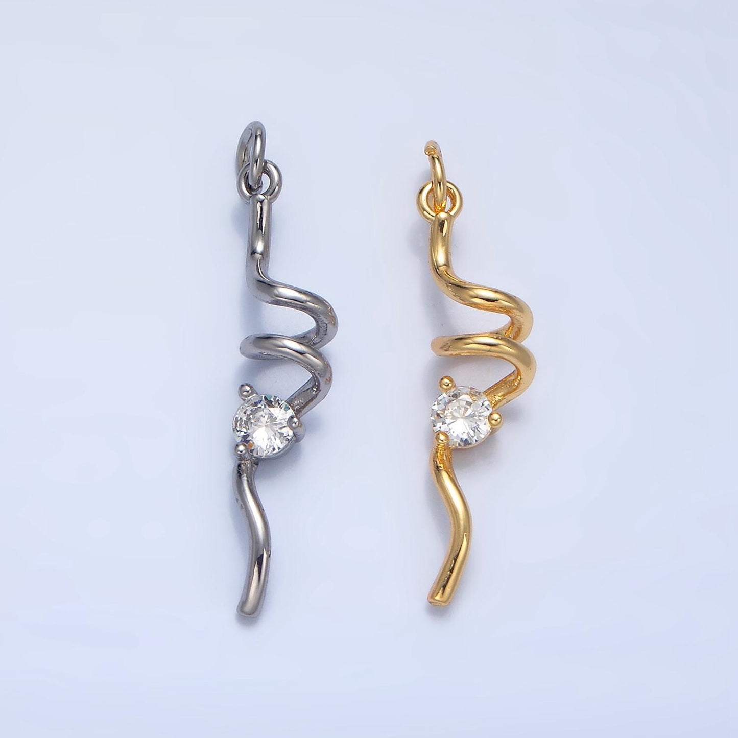 CZ Minimalist Geometric Spiral Twirl 24K Gold Filled Charm in Gold & Silver | W-023