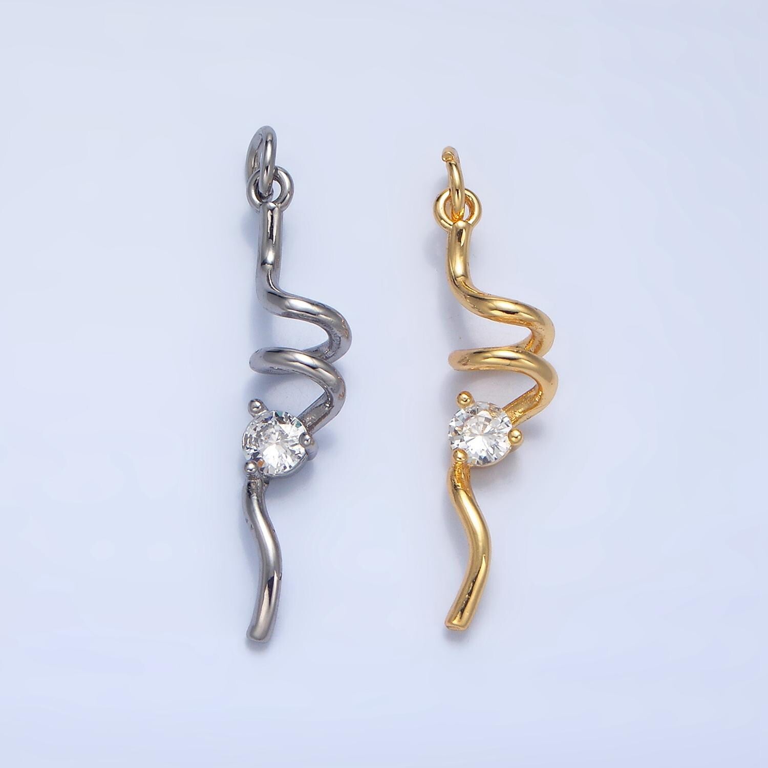 CZ Minimalist Geometric Spiral Twirl 24K Gold Filled Charm in Gold & Silver | W-023