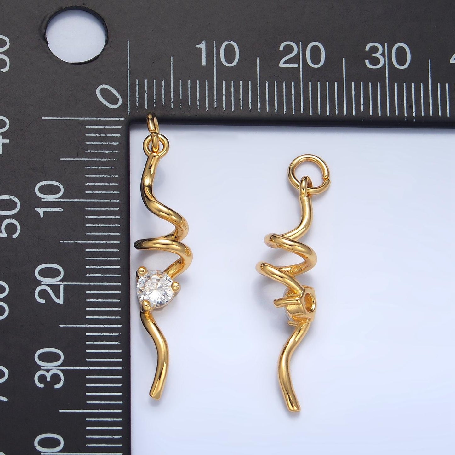 CZ Minimalist Geometric Spiral Twirl 24K Gold Filled Charm in Gold & Silver | W-023