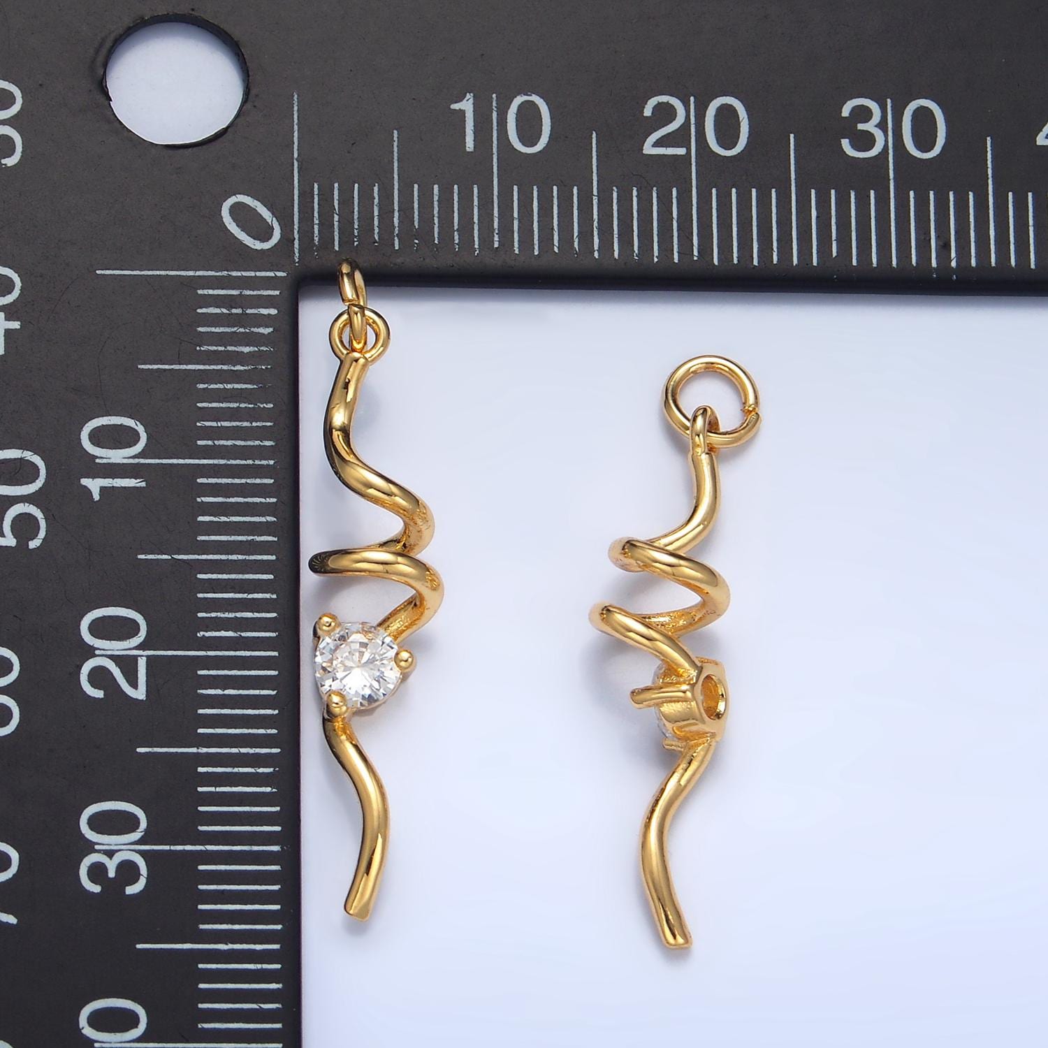 CZ Minimalist Geometric Spiral Twirl 24K Gold Filled Charm in Gold & Silver | W-023
