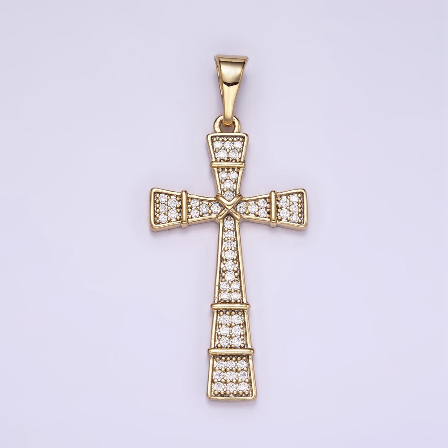 CZ Micro Paved Tied Religious Cross 14k Gold Filled Pendant | I-895