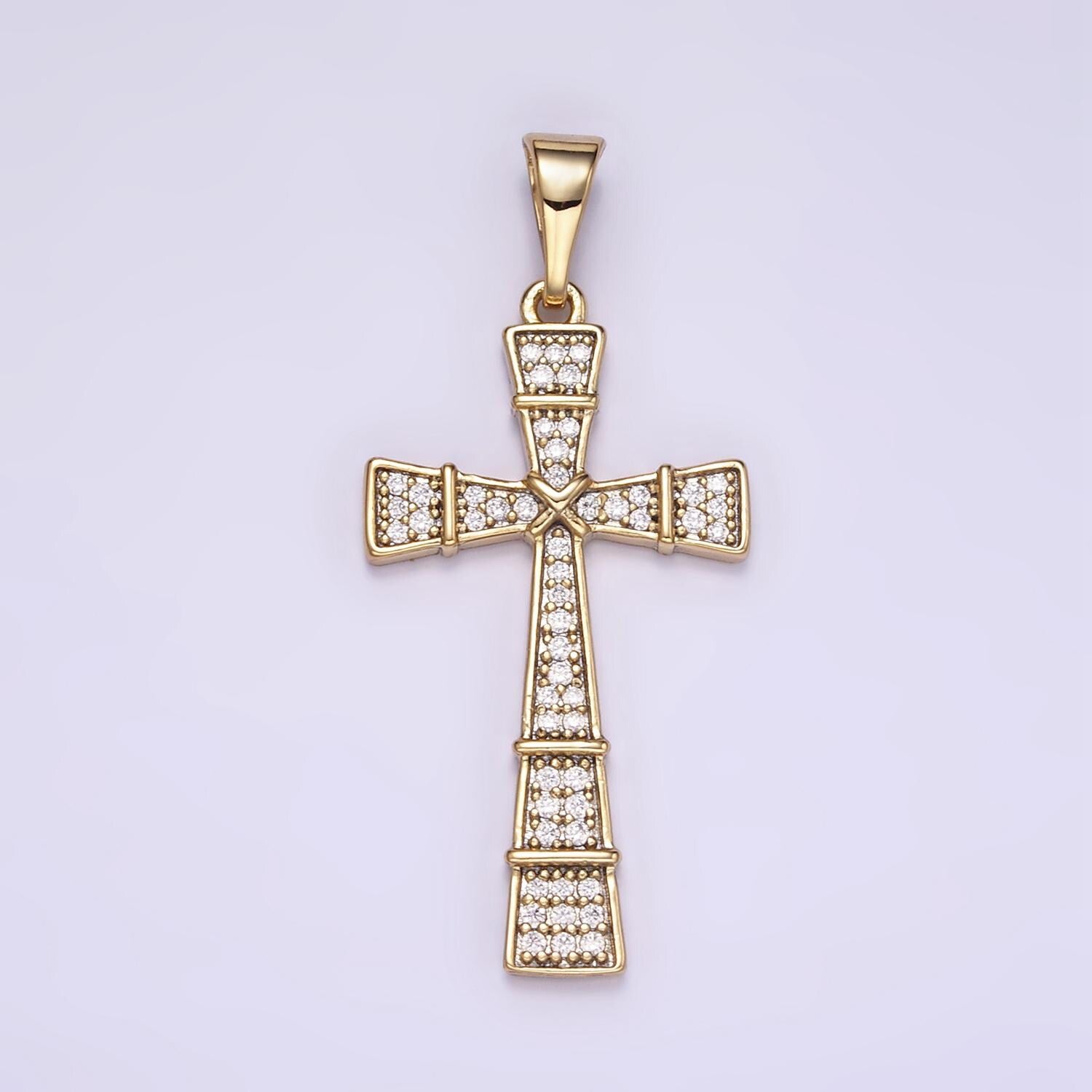 CZ Micro Paved Tied Religious Cross 14k Gold Filled Pendant | I-895