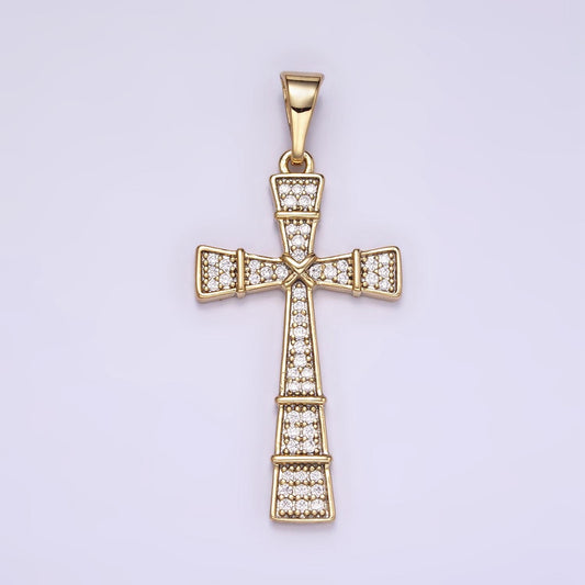 CZ Micro Paved Tied Religious Cross 14k Gold Filled Pendant | I-895