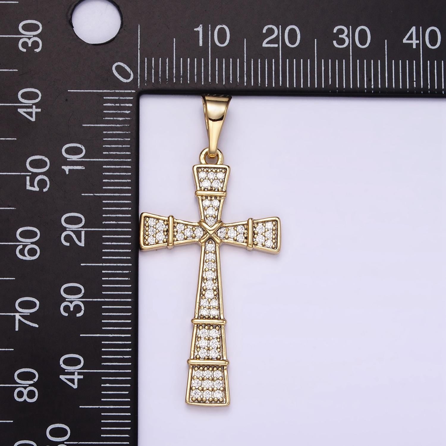 CZ Micro Paved Tied Religious Cross 14k Gold Filled Pendant | I-895