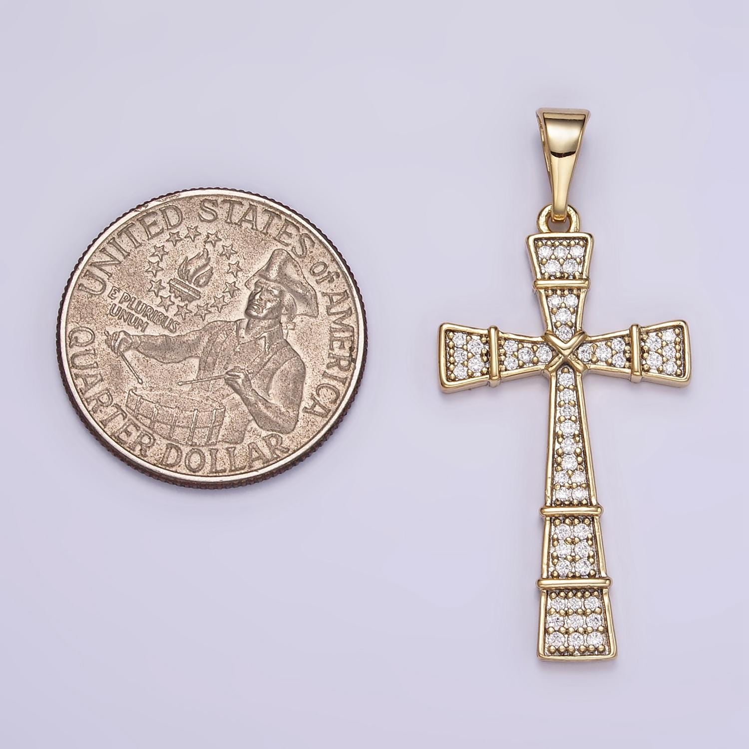 CZ Micro Paved Tied Religious Cross 14k Gold Filled Pendant | I-895