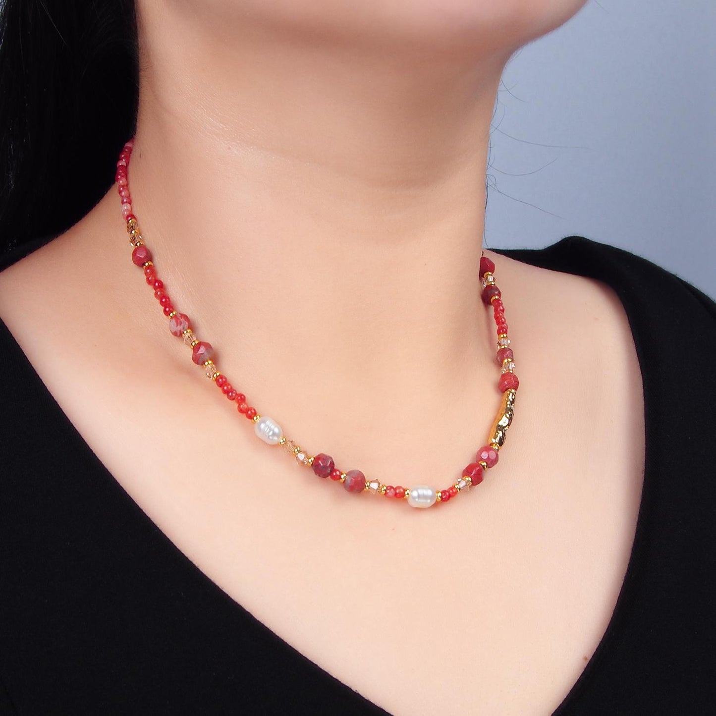 Red Carnelian 14k Gold Filled Beaded Necklace | WA-2649