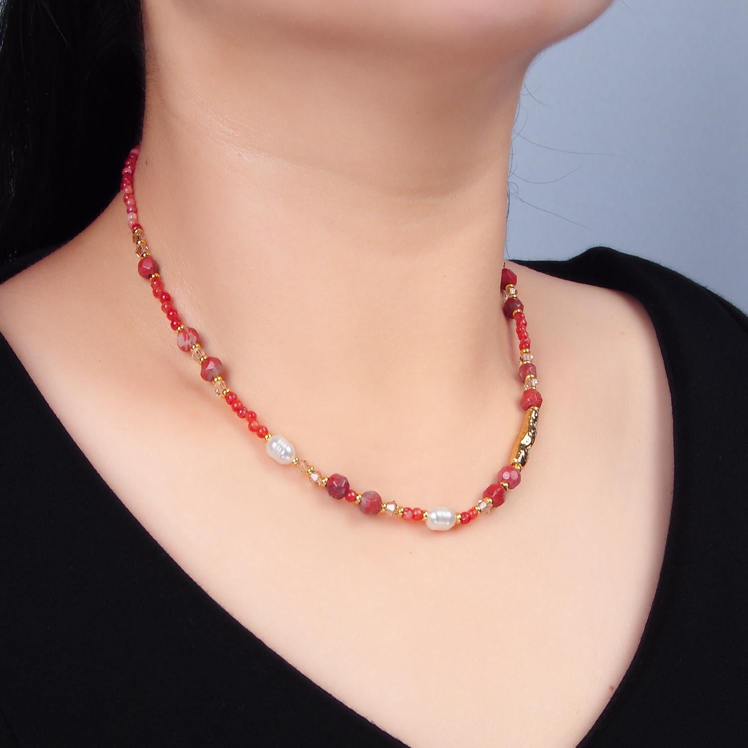 Red Carnelian 14k Gold Filled Beaded Necklace | WA-2649