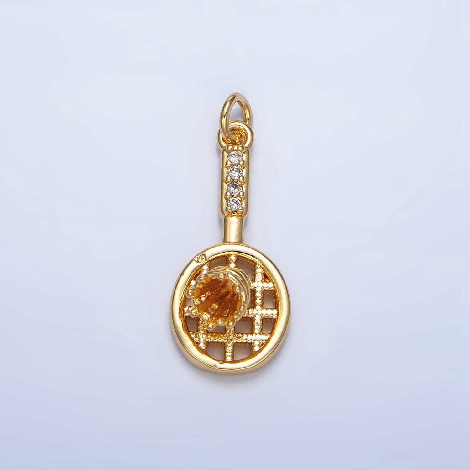 CZ Micro Paved Badminton Charm Sports Racket Birdie 24k Gold Filled Charm for Bracelet Necklace Earring Sport Inspired | X-894