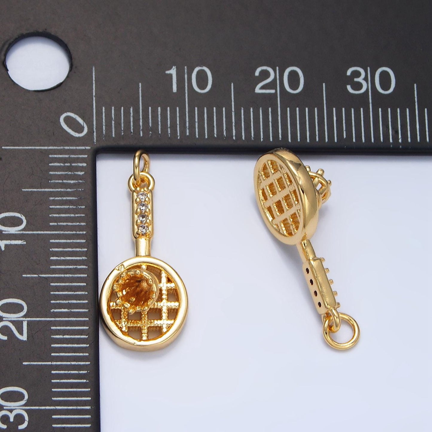 CZ Micro Paved Badminton Charm Sports Racket Birdie 24k Gold Filled Charm for Bracelet Necklace Earring Sport Inspired | X-894