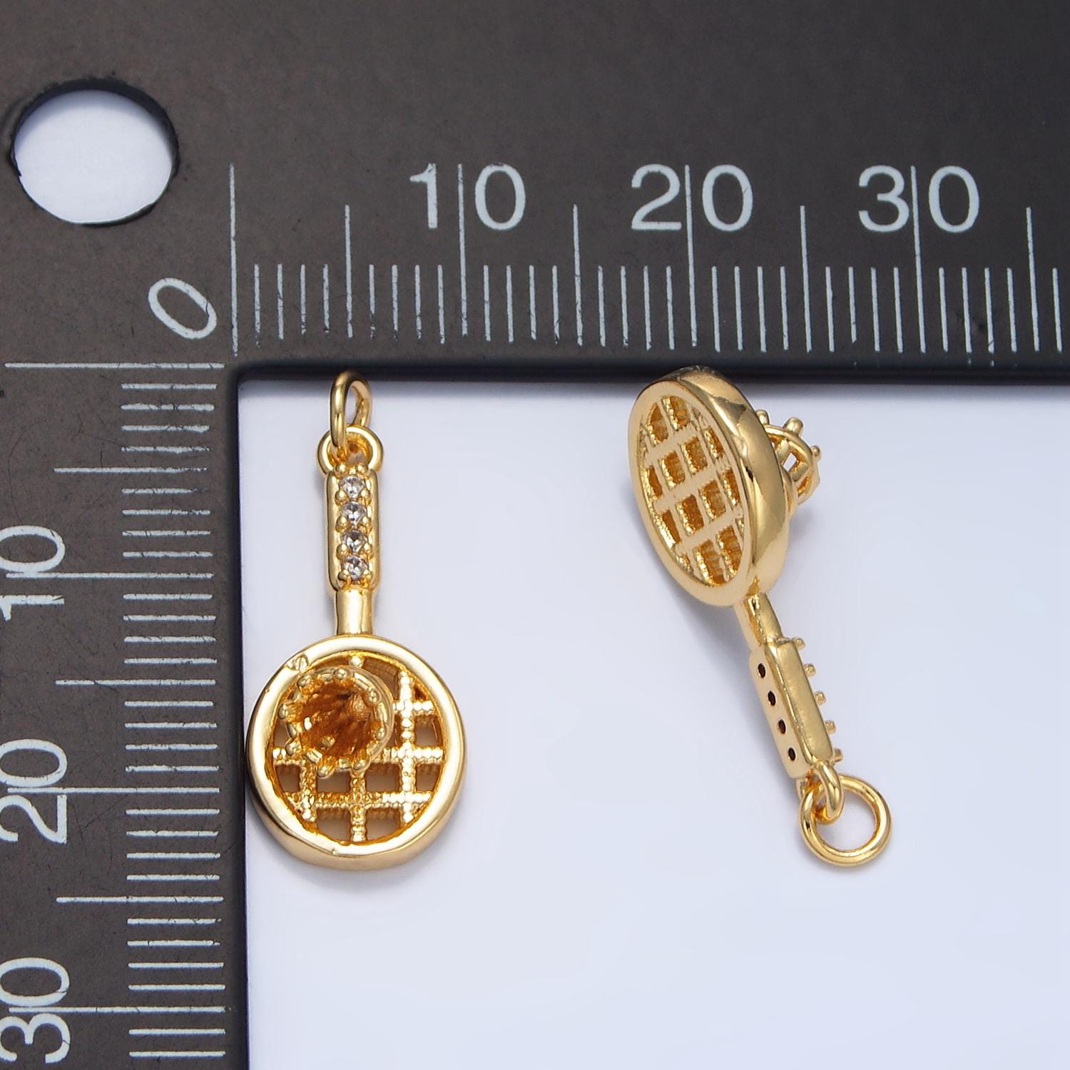 CZ Micro Paved Badminton Charm Sports Racket Birdie 24k Gold Filled Charm for Bracelet Necklace Earring Sport Inspired | X-894