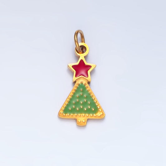 Green Christmas Tree Christmas Holiday Enamel Stainless Steel Charm | P-1520