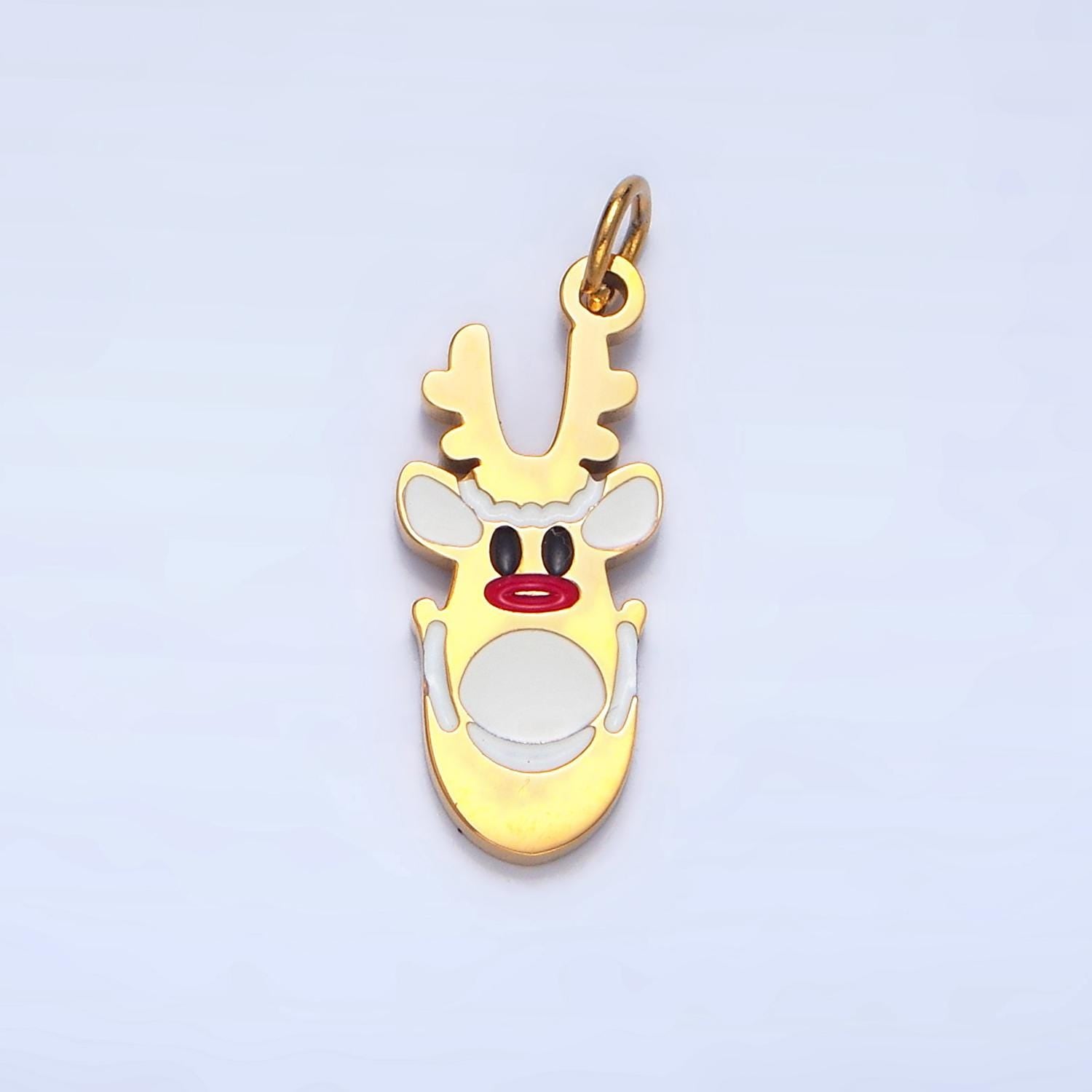 Reindeer Animal Stainless Steel Enamel Christmas Holiday Charm | P-1346