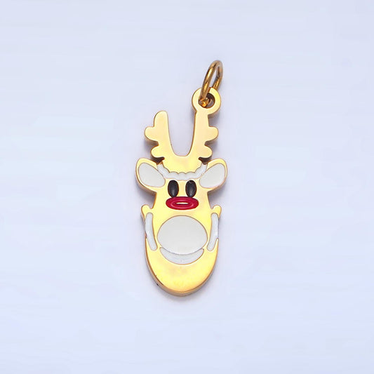 Reindeer Animal Stainless Steel Enamel Christmas Holiday Charm | P-1346