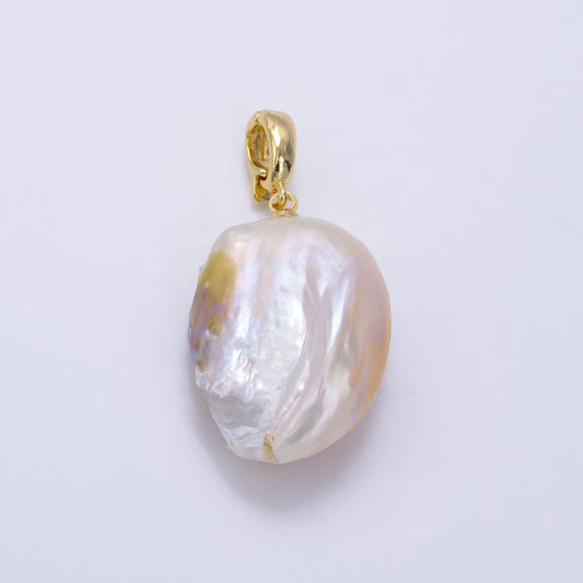Flat Oval Irregular Pearl 26mm Latch Clasp | P-1884