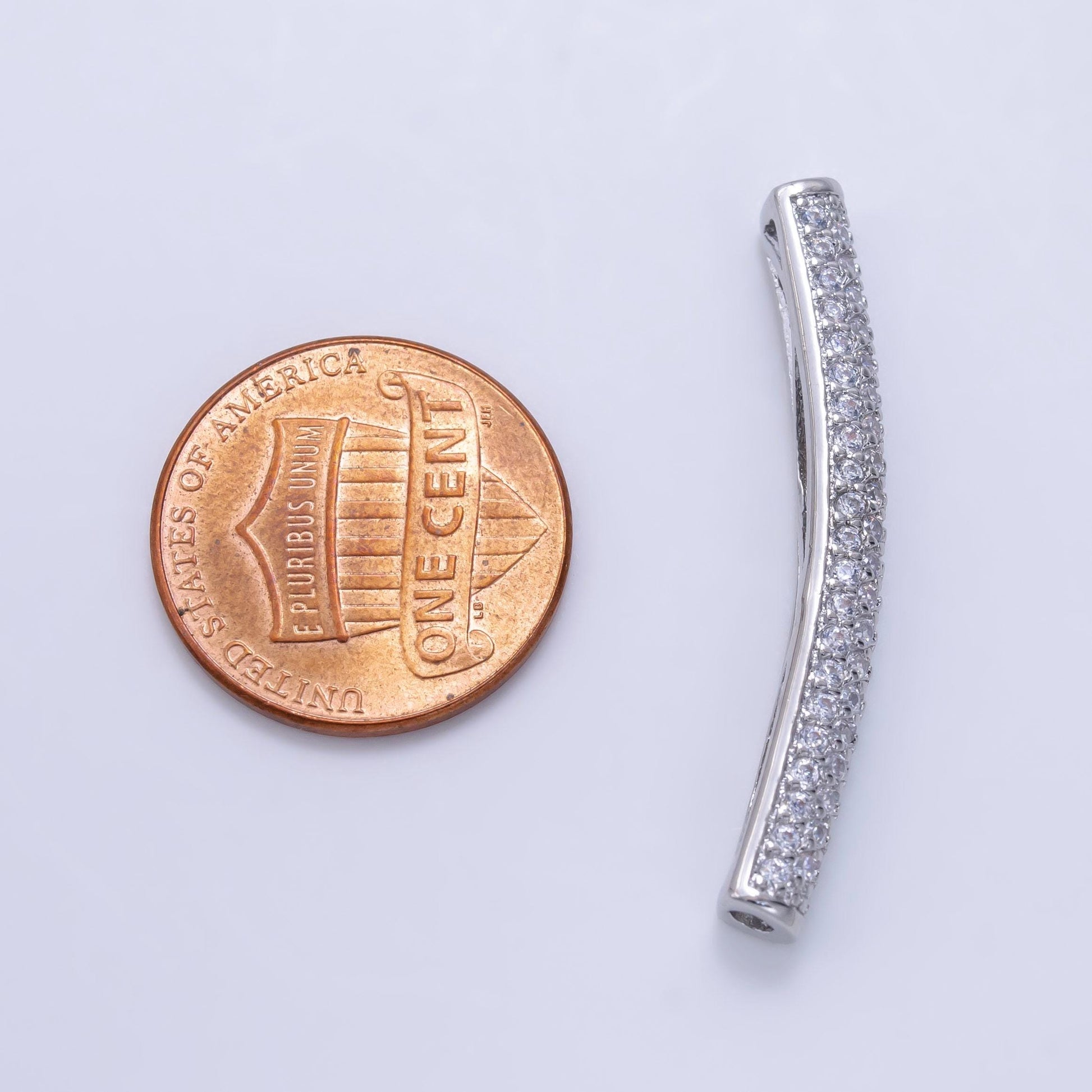 Micro Paved Clear CZ Curved White Gold Bar | B-633