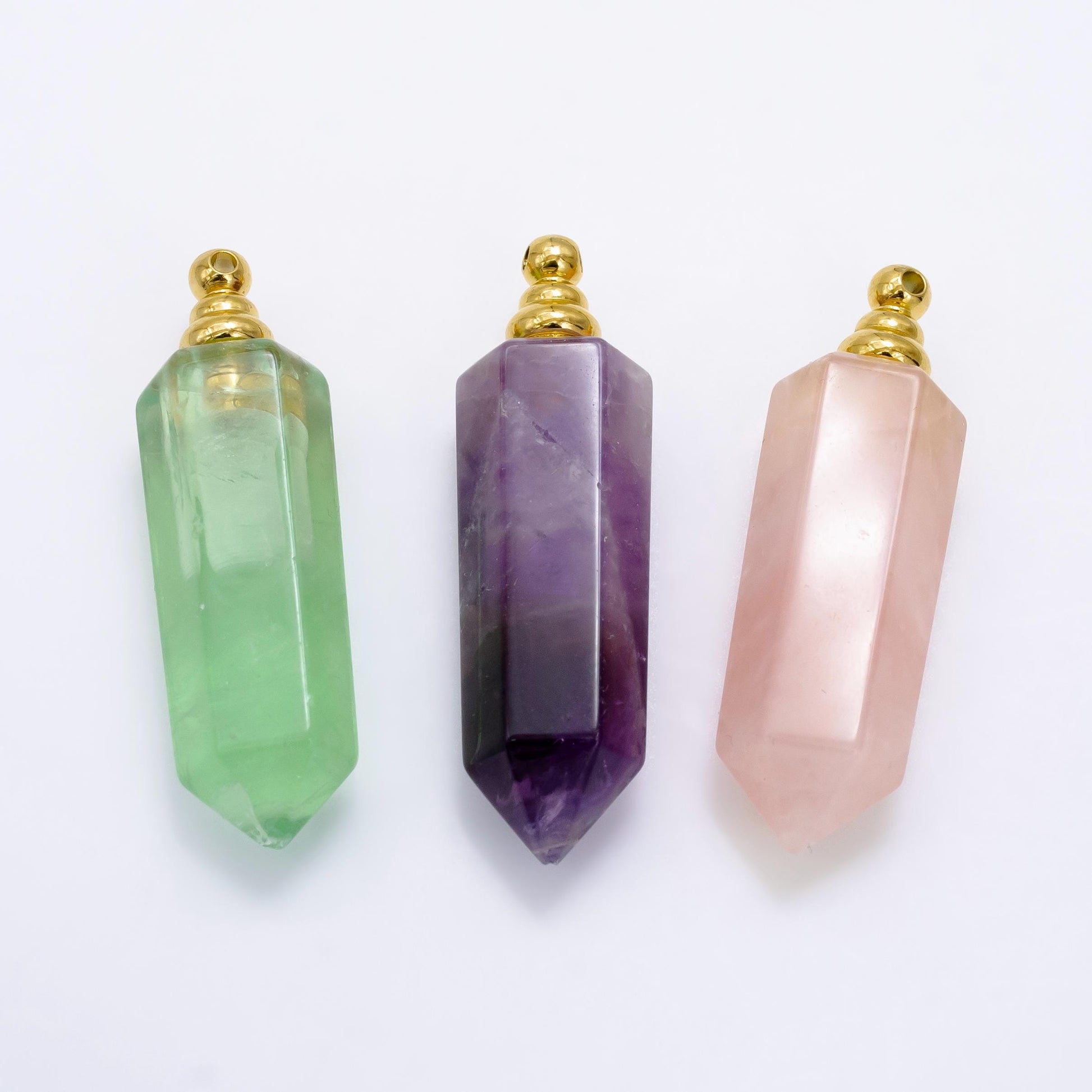 Crystal vial necklace Charm Aventurine Rose Quartz Purple Amethyst Energy Amulet gemstone necklace, perfume necklace Pendant