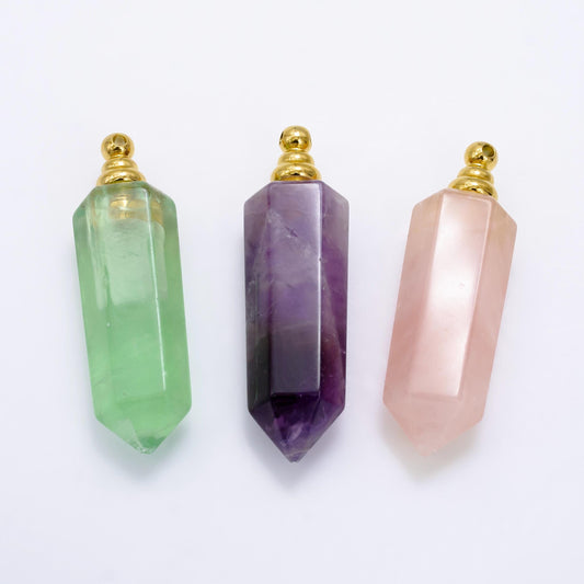 Crystal vial necklace Charm Aventurine Rose Quartz Purple Amethyst Energy Amulet gemstone necklace, perfume necklace Pendant