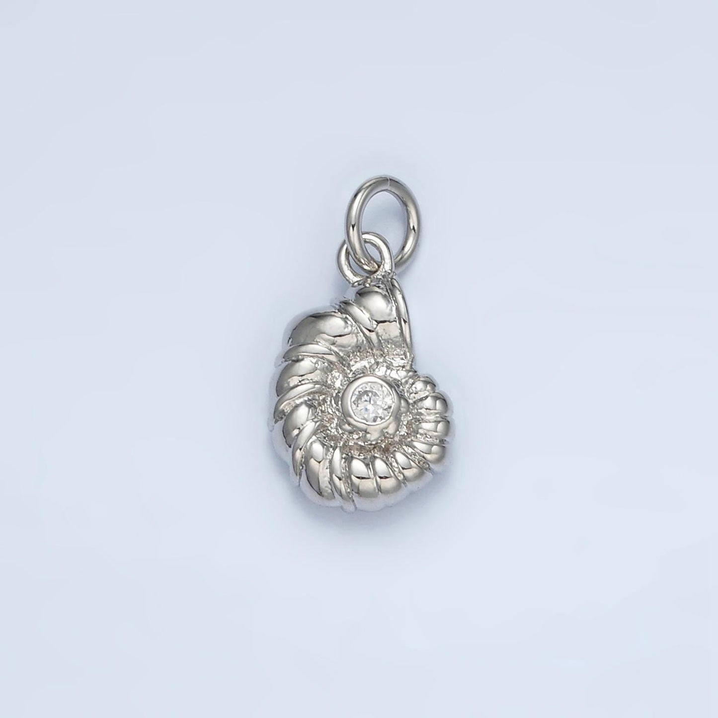 24K Gold Filled Ammonite Sea Shell CZ in Silver & Gold Snail Shell Charm | AG-865