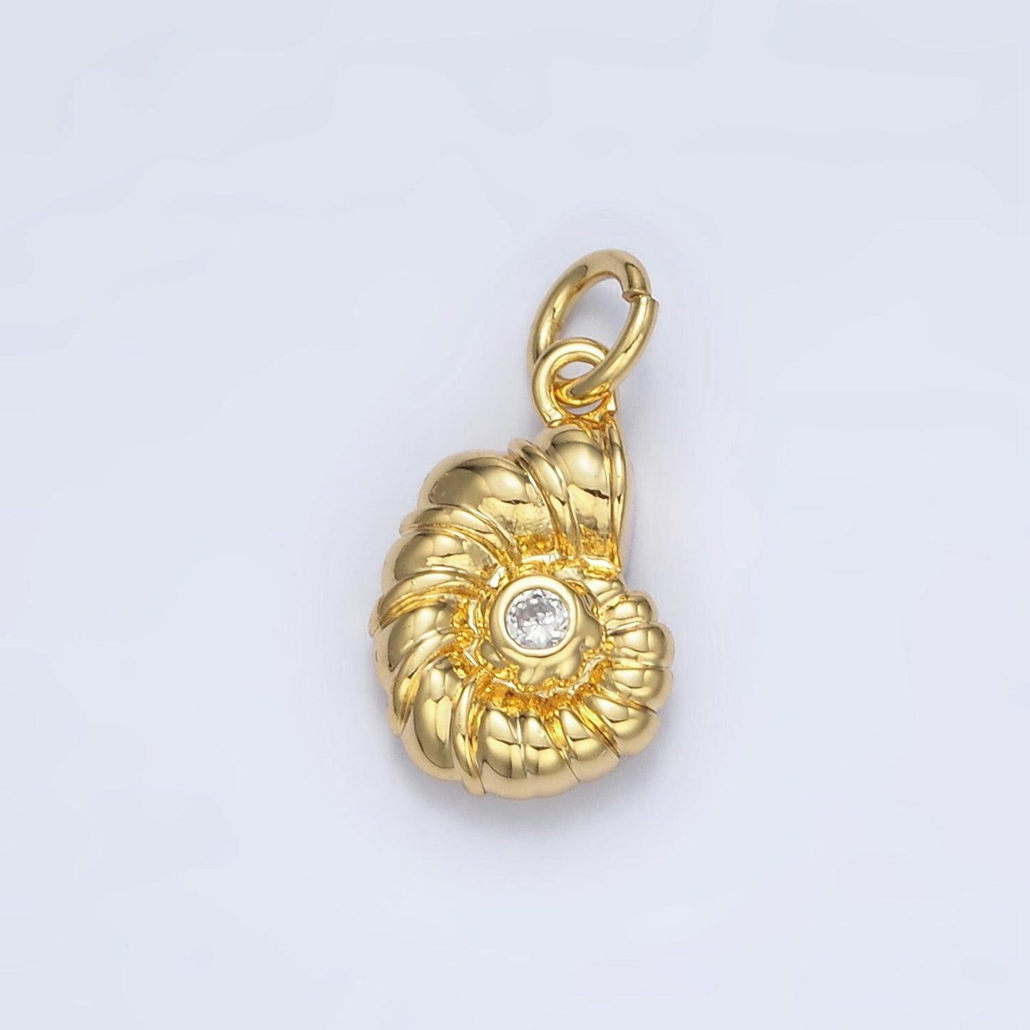 24K Gold Filled Ammonite Sea Shell CZ in Silver & Gold Snail Shell Charm | AG-865