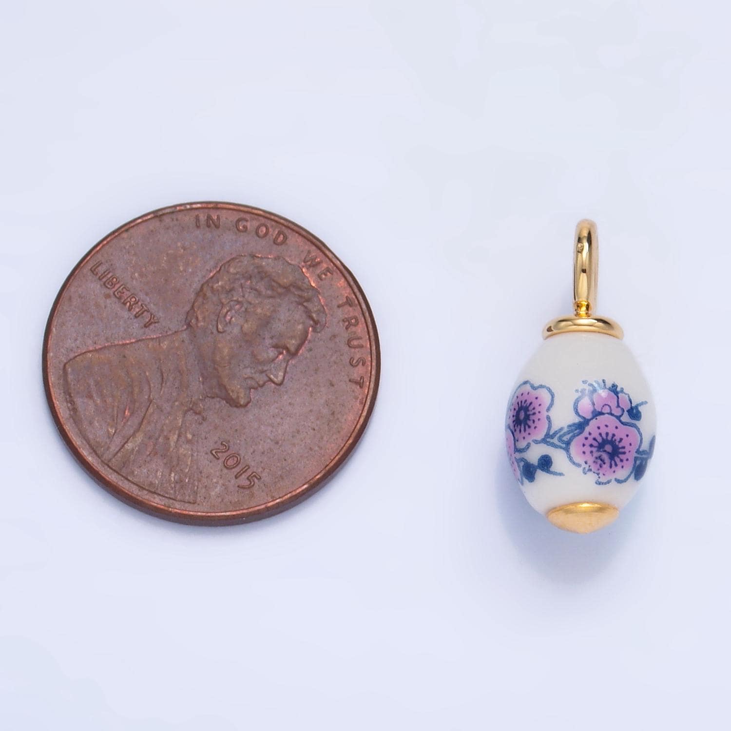 Dainty Oval Ceramic Charm Handmade Purple Flower Painting Ceramic Porcelain Vintage Charm For Necklace Bracelet Jewelry Making Supply W122