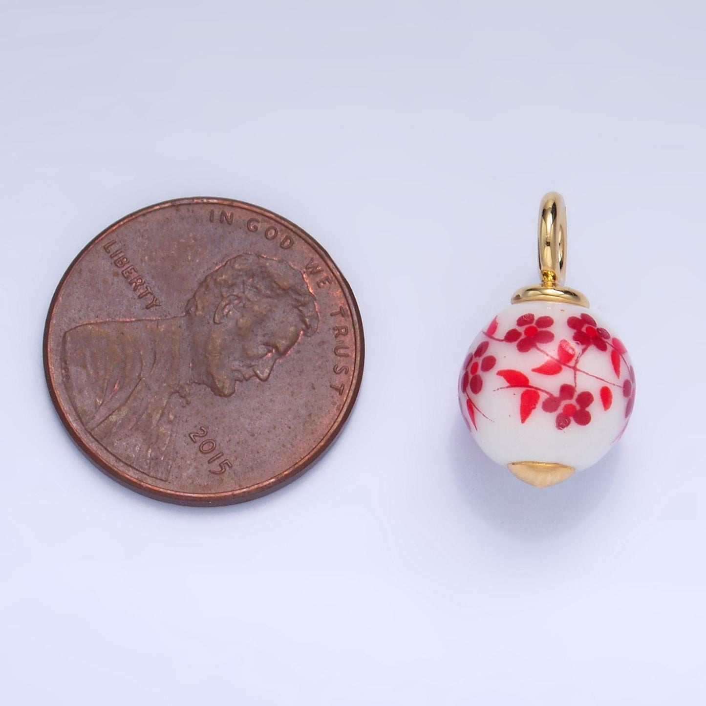 Dainty Round Ceramic Charm Handmade Blue Red Sakura Painting Porcelain Vintage Charm For Necklace Bracelet Jewelry Making Supply W123