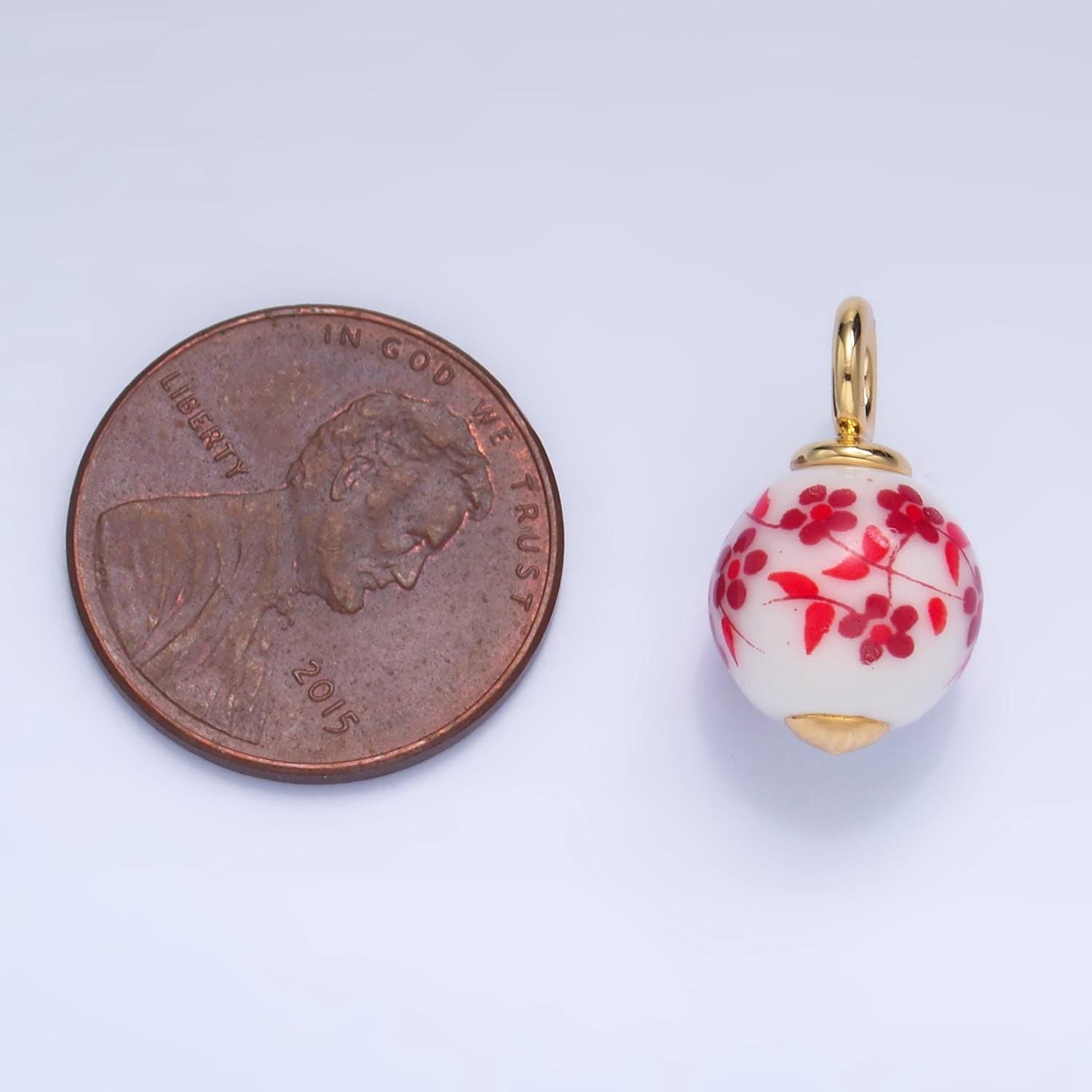 Dainty Round Ceramic Charm Handmade Blue Red Sakura Painting Porcelain Vintage Charm For Necklace Bracelet Jewelry Making Supply W123