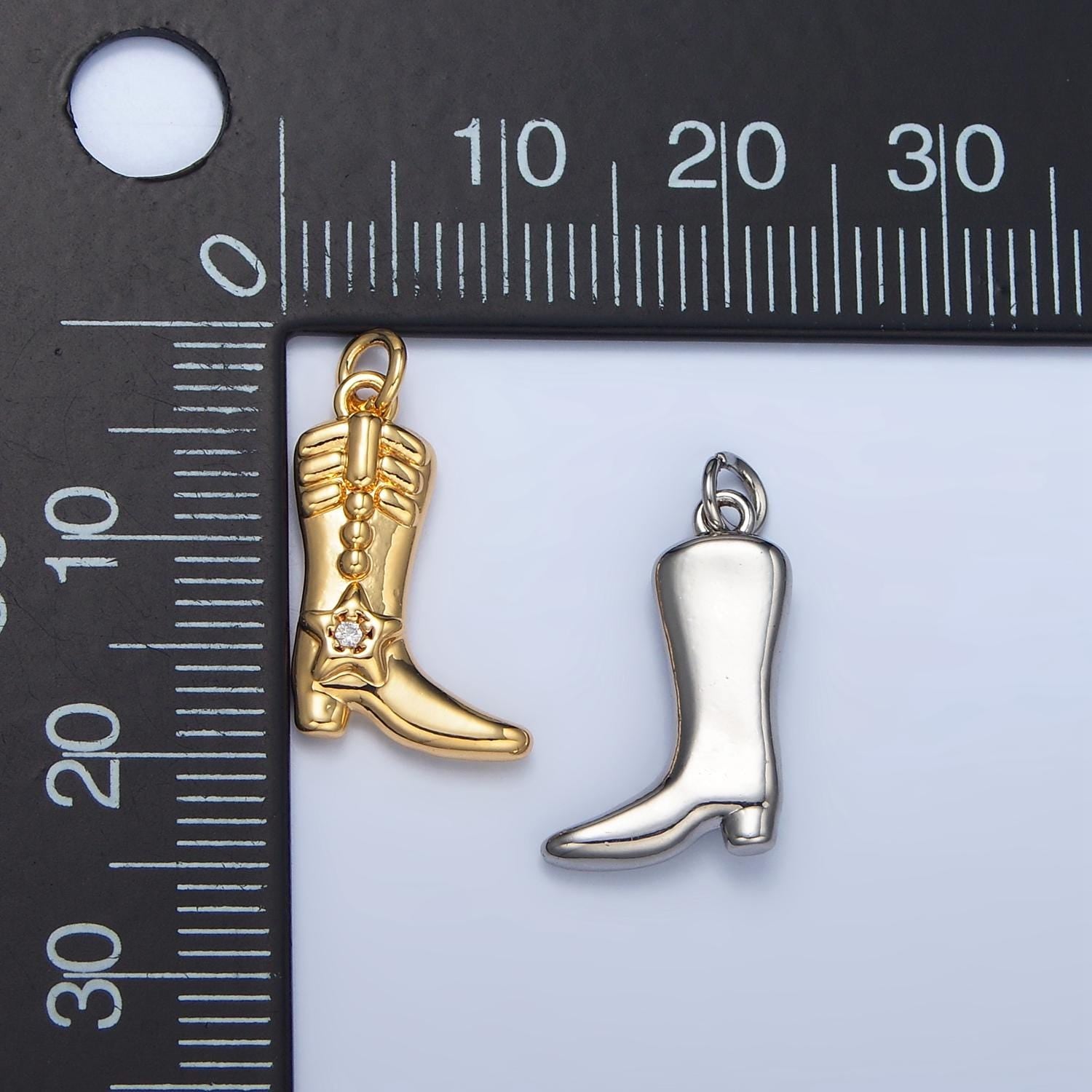 CZ High Heel Celestial Star Cowboy Boot 24K Gold Filled Shoe Charm in Gold & Silver | W-079
