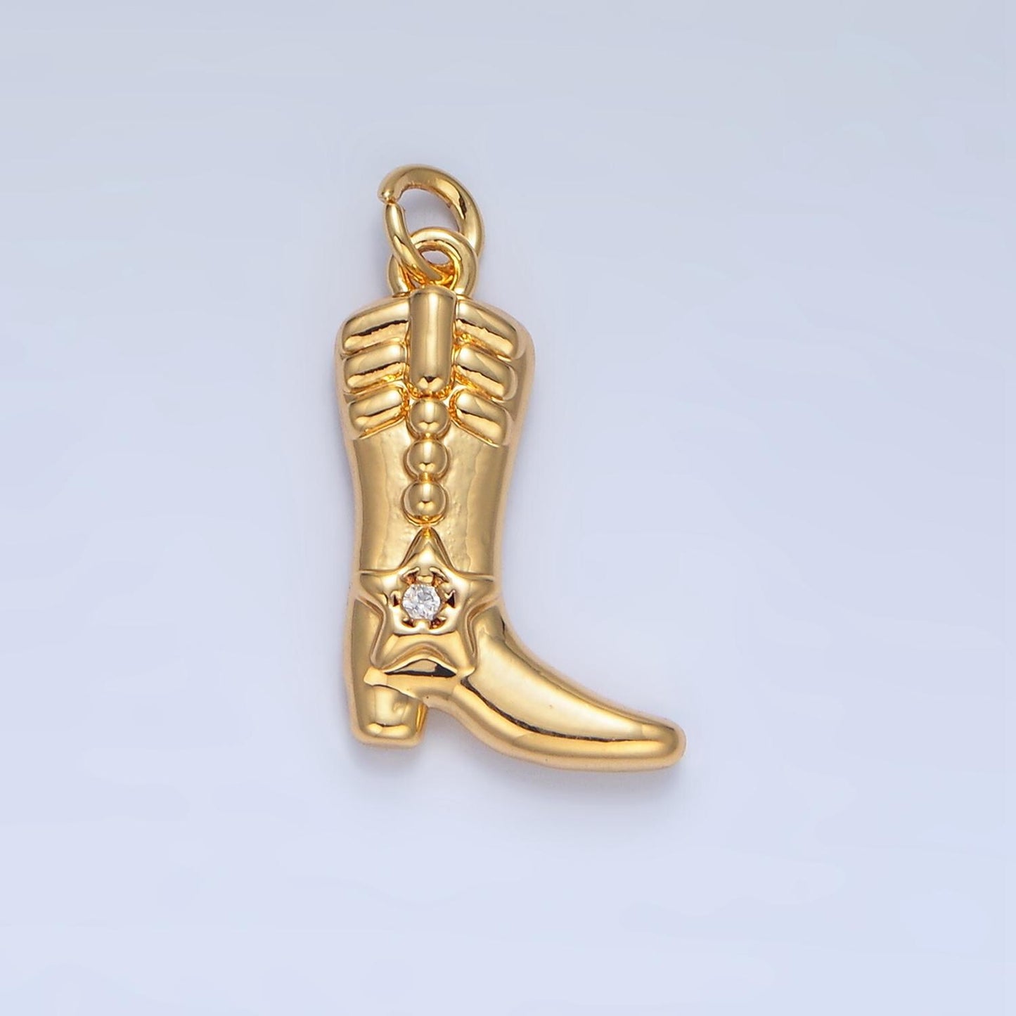 CZ High Heel Celestial Star Cowboy Boot 24K Gold Filled Shoe Charm in Gold & Silver | W-079