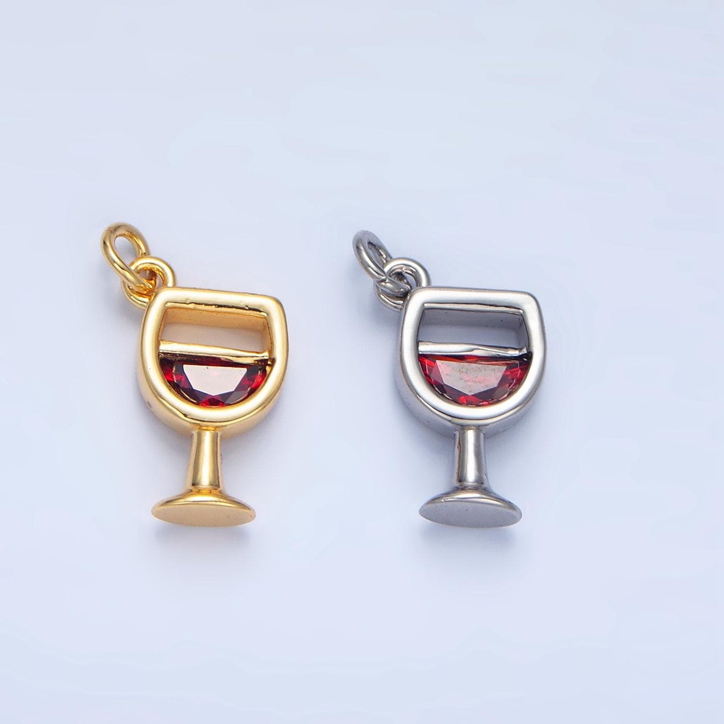 Mini CZ Red Wine Glass Charm Mini Glass 24k Gold Filled Charm | w080