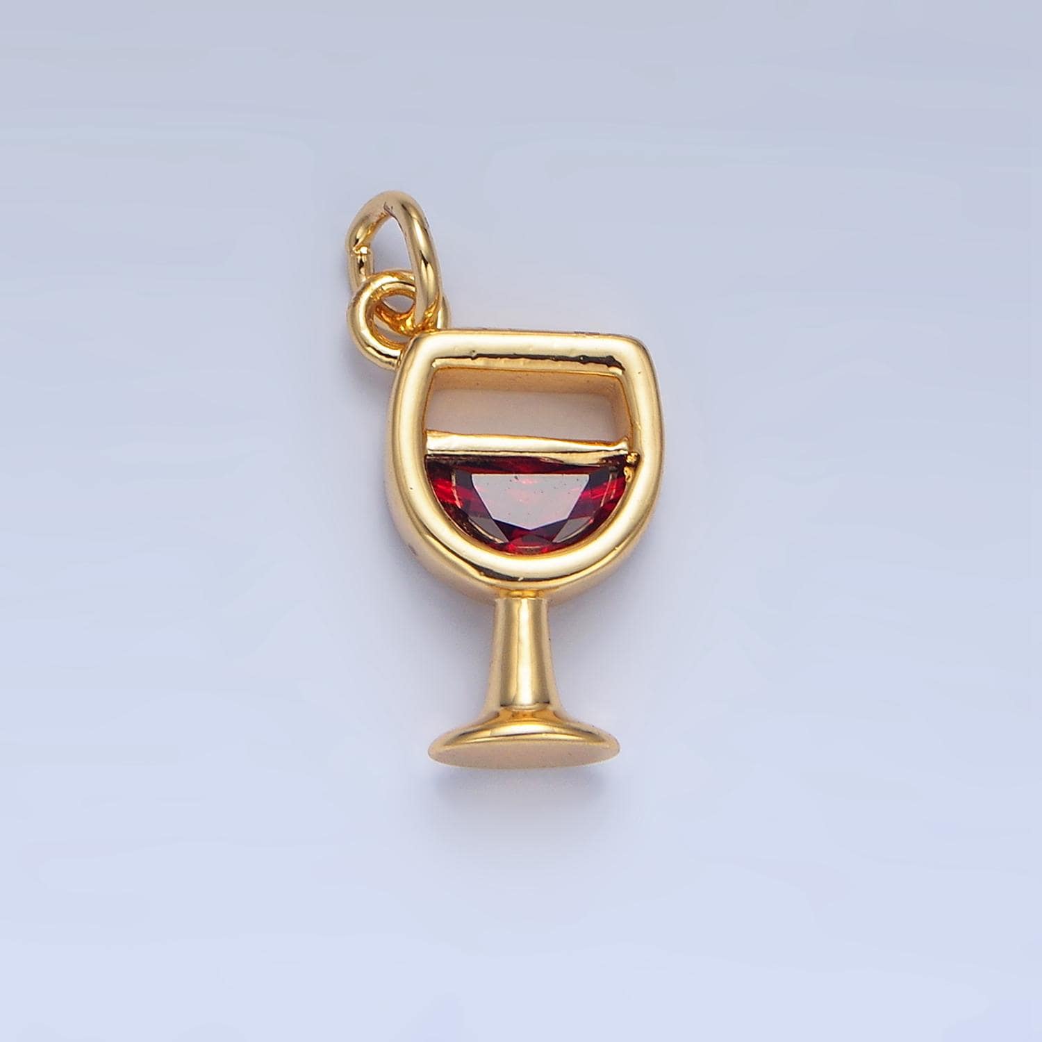 Mini CZ Red Wine Glass Charm Mini Glass 24k Gold Filled Charm | w080