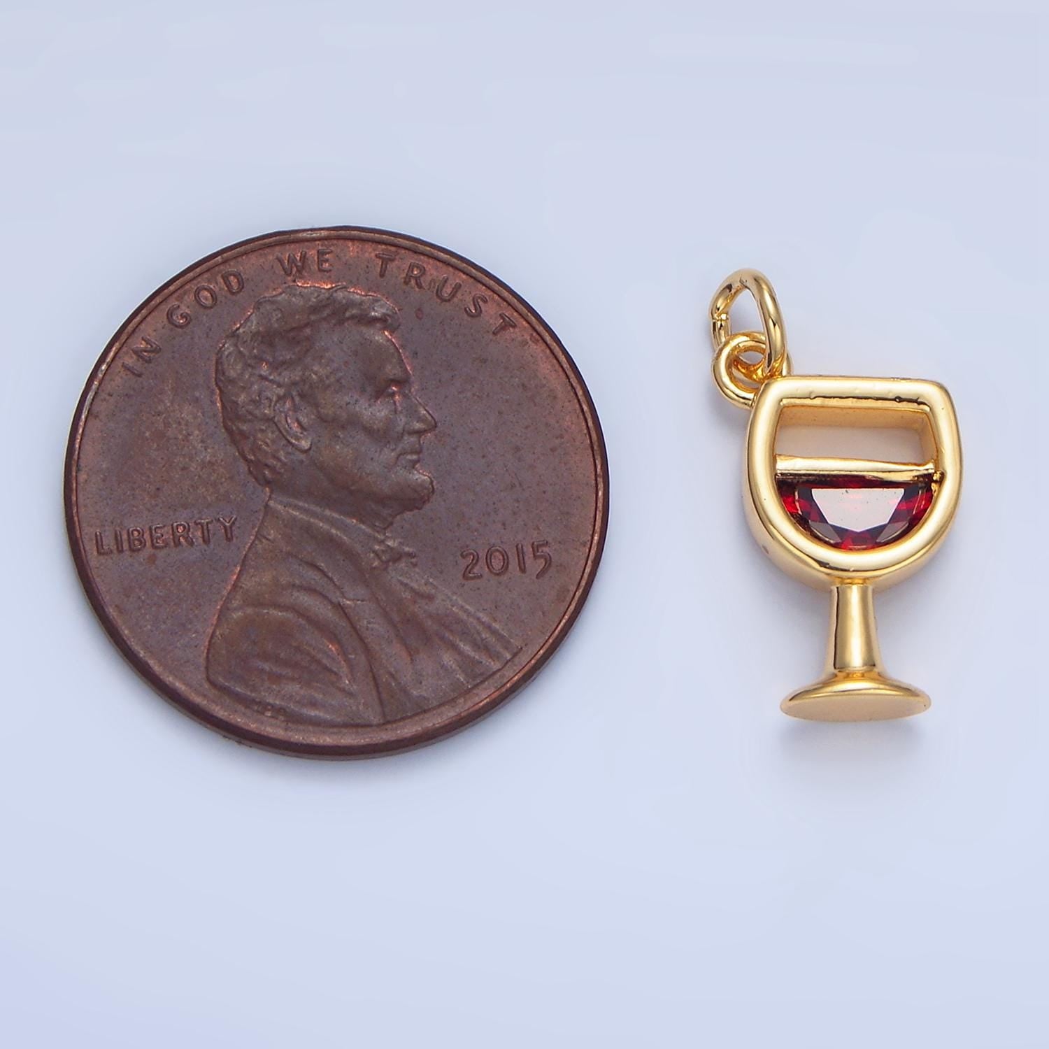 Mini CZ Red Wine Glass Charm Mini Glass 24k Gold Filled Charm | w080