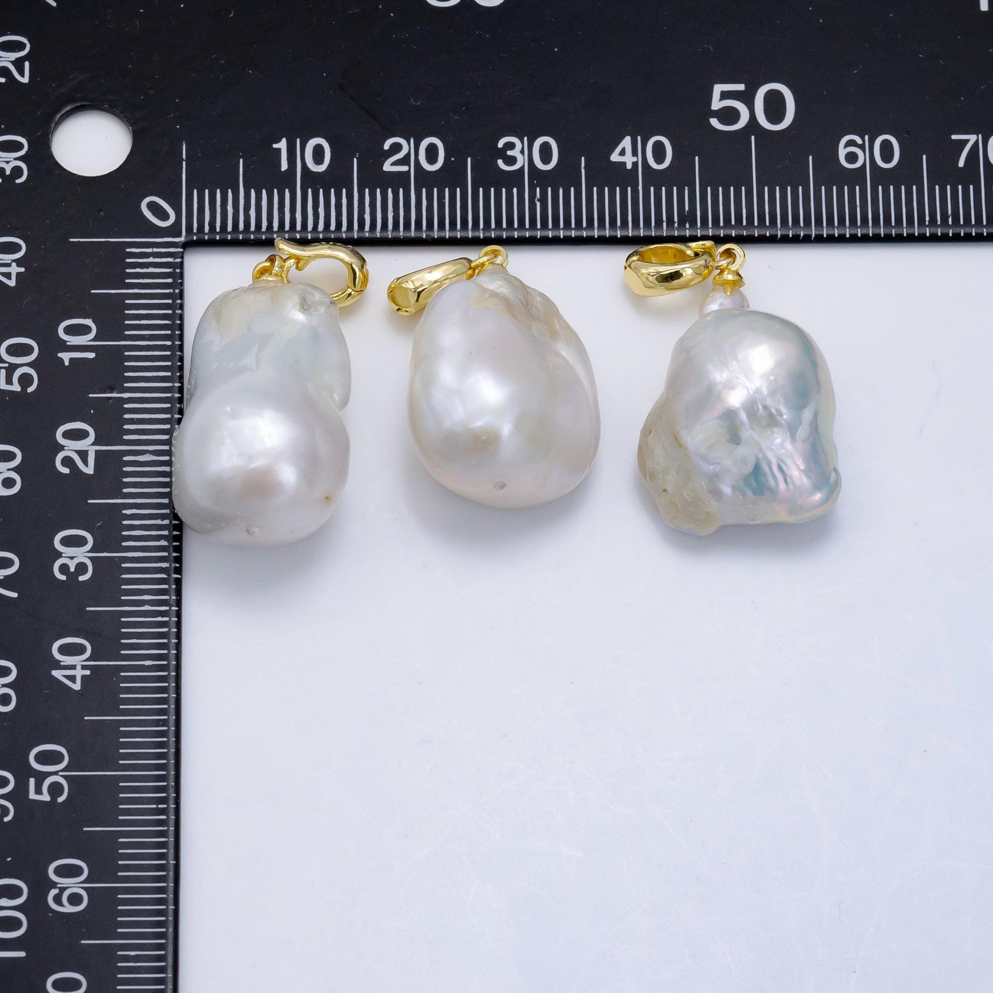 1 Piece Gold Filled Freshwater Pearl Charm, Baroque Pearl Charm Big Bold Freeform Pearl Charm Pendant With Enhancer Bail P-1913