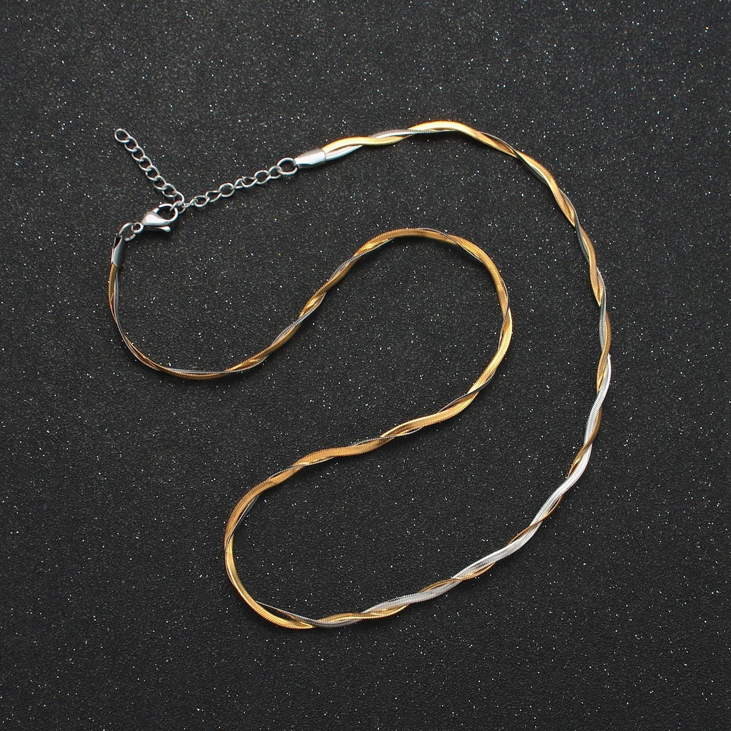 18 Inch Braided Herringbone Chain Mix Metal Chain Stainless Steel Necklace in Mixed Metal & Silver | WA-2614 WA-2615