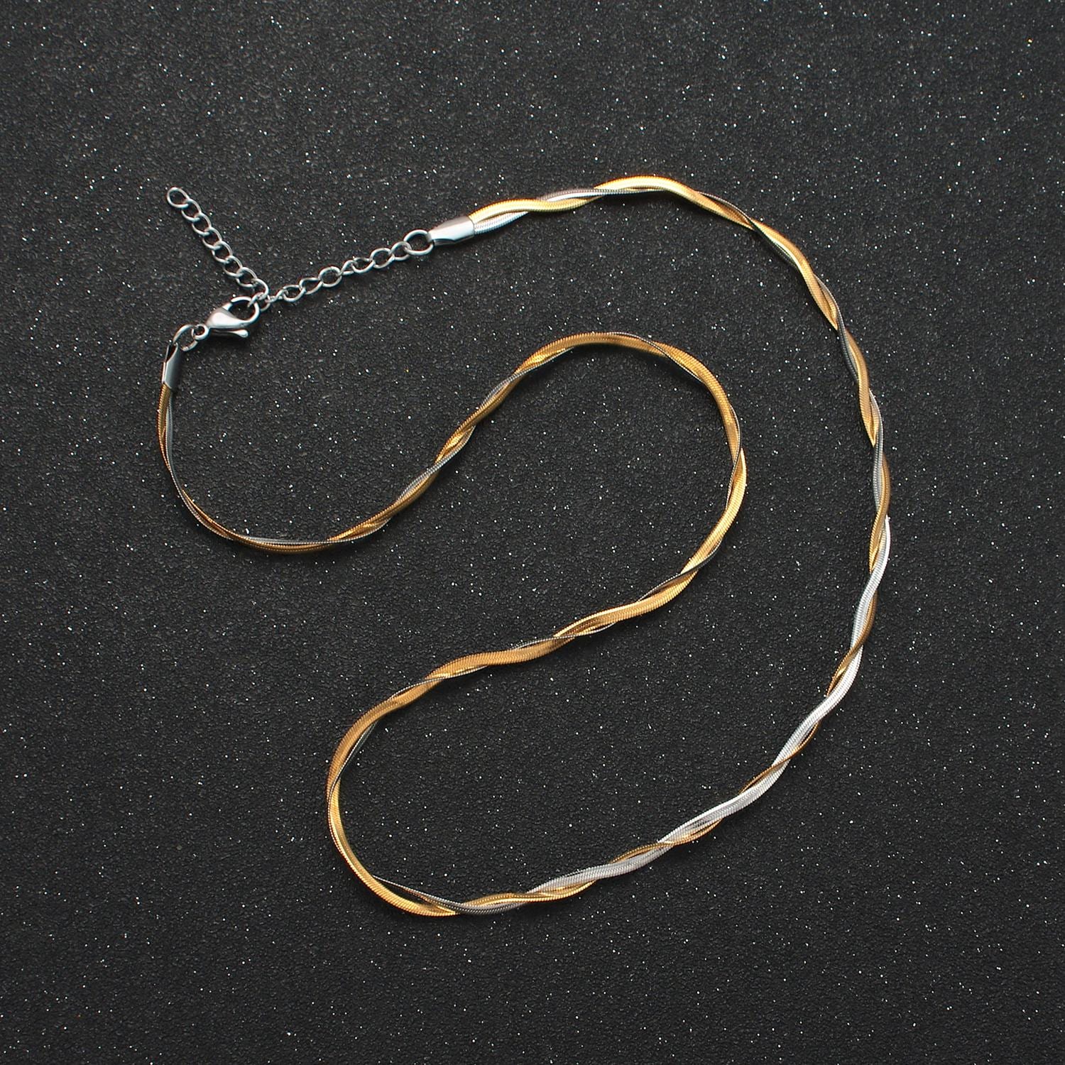18 Inch Braided Herringbone Chain Mix Metal Chain Stainless Steel Necklace in Mixed Metal & Silver | WA-2614 WA-2615