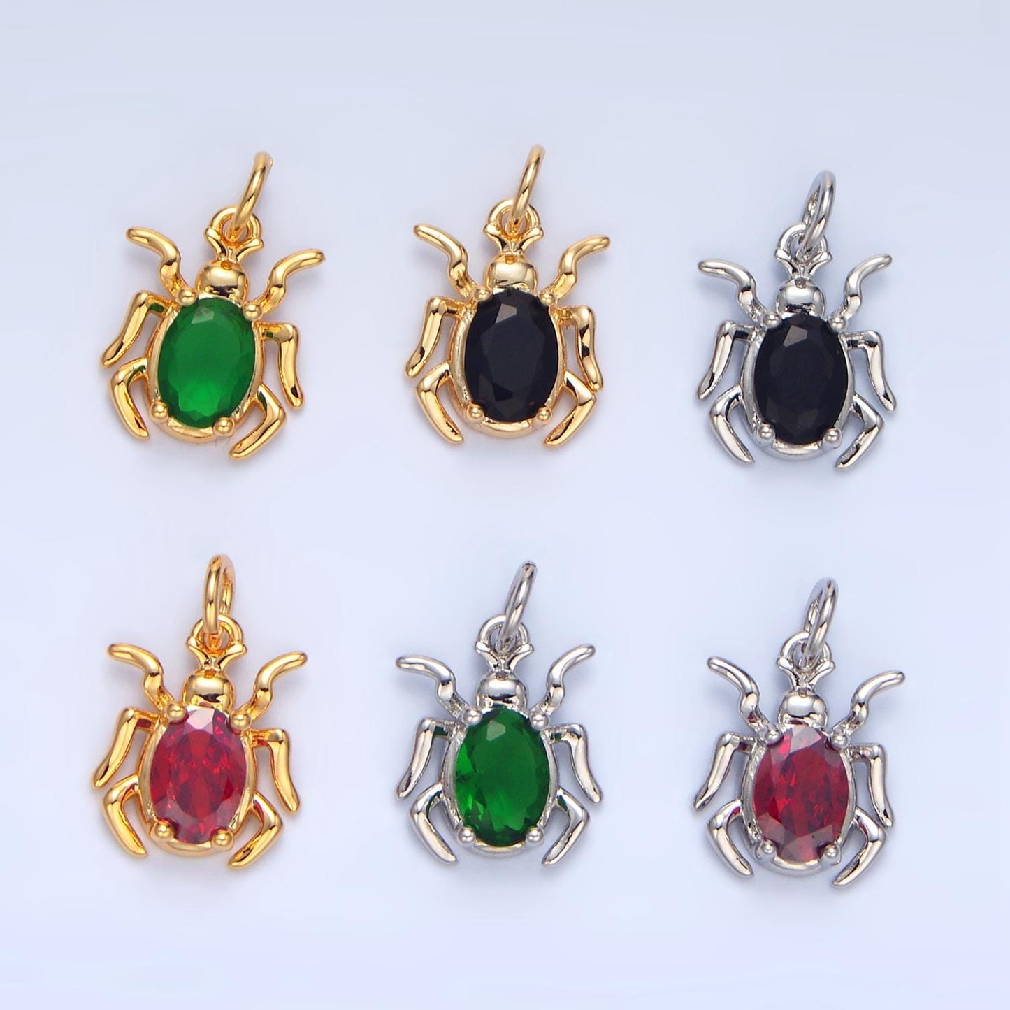 CZ Green, Black, Red 24k Gold Filled Spider Insect Animal Charm | X-902 - X-904