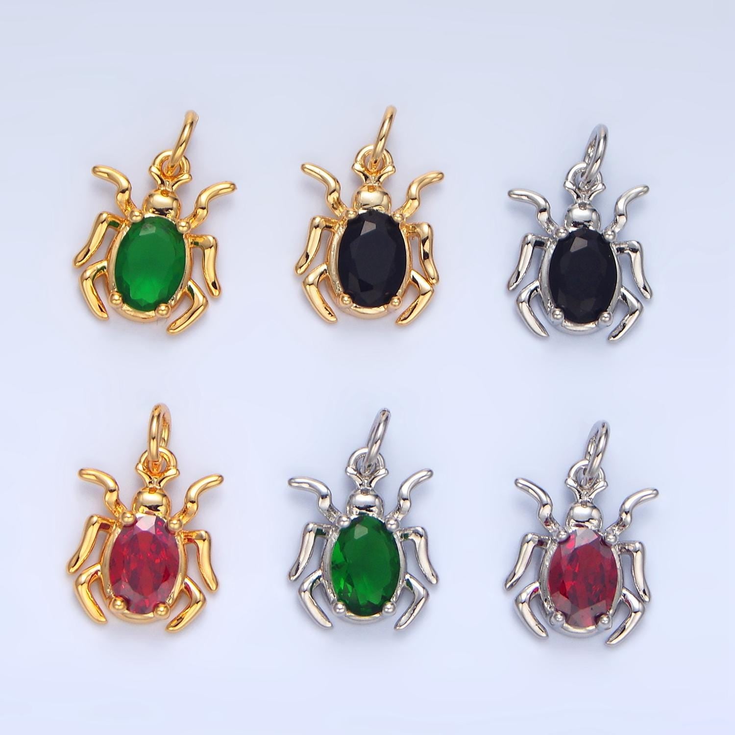 CZ Green, Black, Red 24k Gold Filled Spider Insect Animal Charm | X-902 - X-904