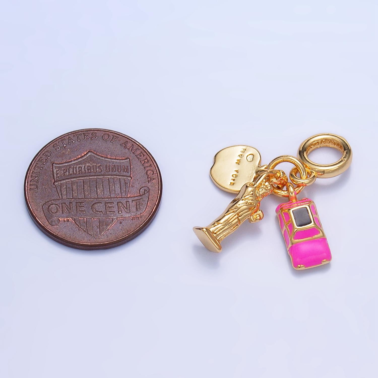 New York Travel Inspired 24k Gold Filled Rondelle Drop Charm for Bracelet Necklace Supply | M-336