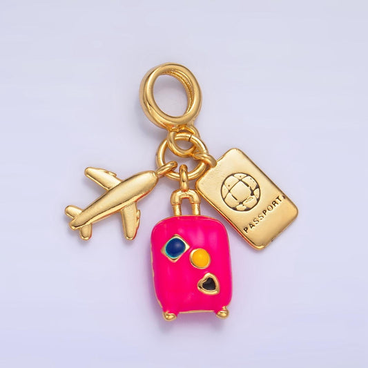 Plane, Suitcase, Passport Travel 24k Gold Filled Rondelle Drop Charm | AG-826