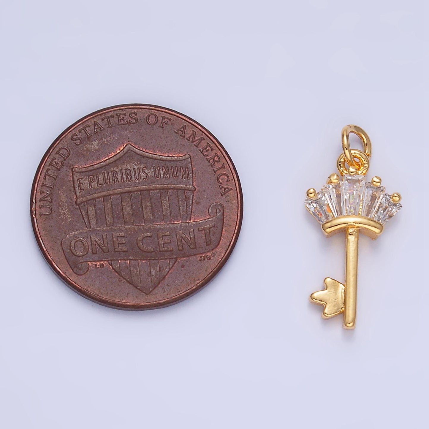 CZ Baguette 24K Gold Filled Key Lock Charm in Gold & Silver | W-107