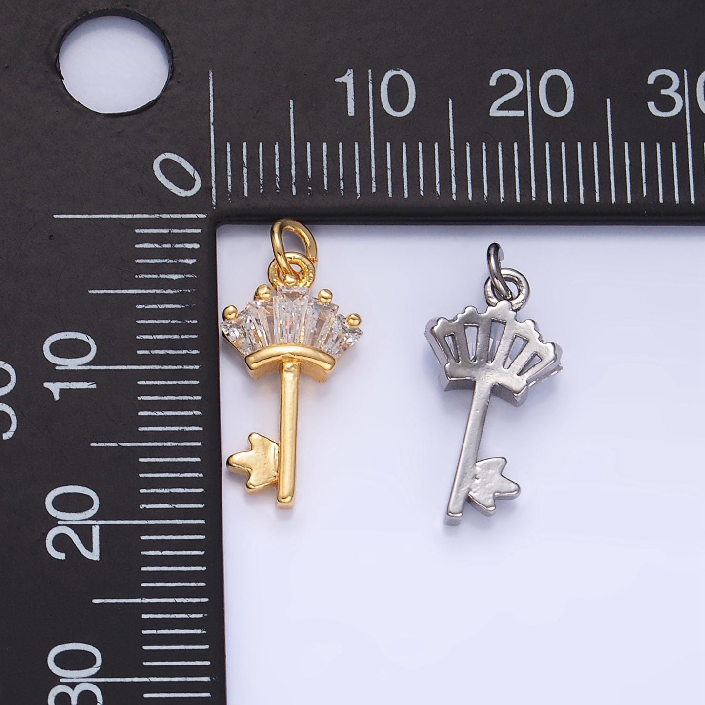 CZ Baguette 24K Gold Filled Key Lock Charm in Gold & Silver | W-107